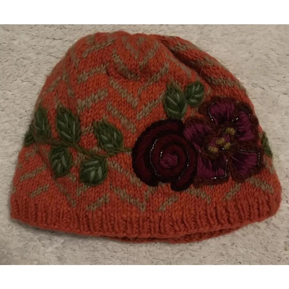 Anthropologie The French Knot Wool Hat with Flowers